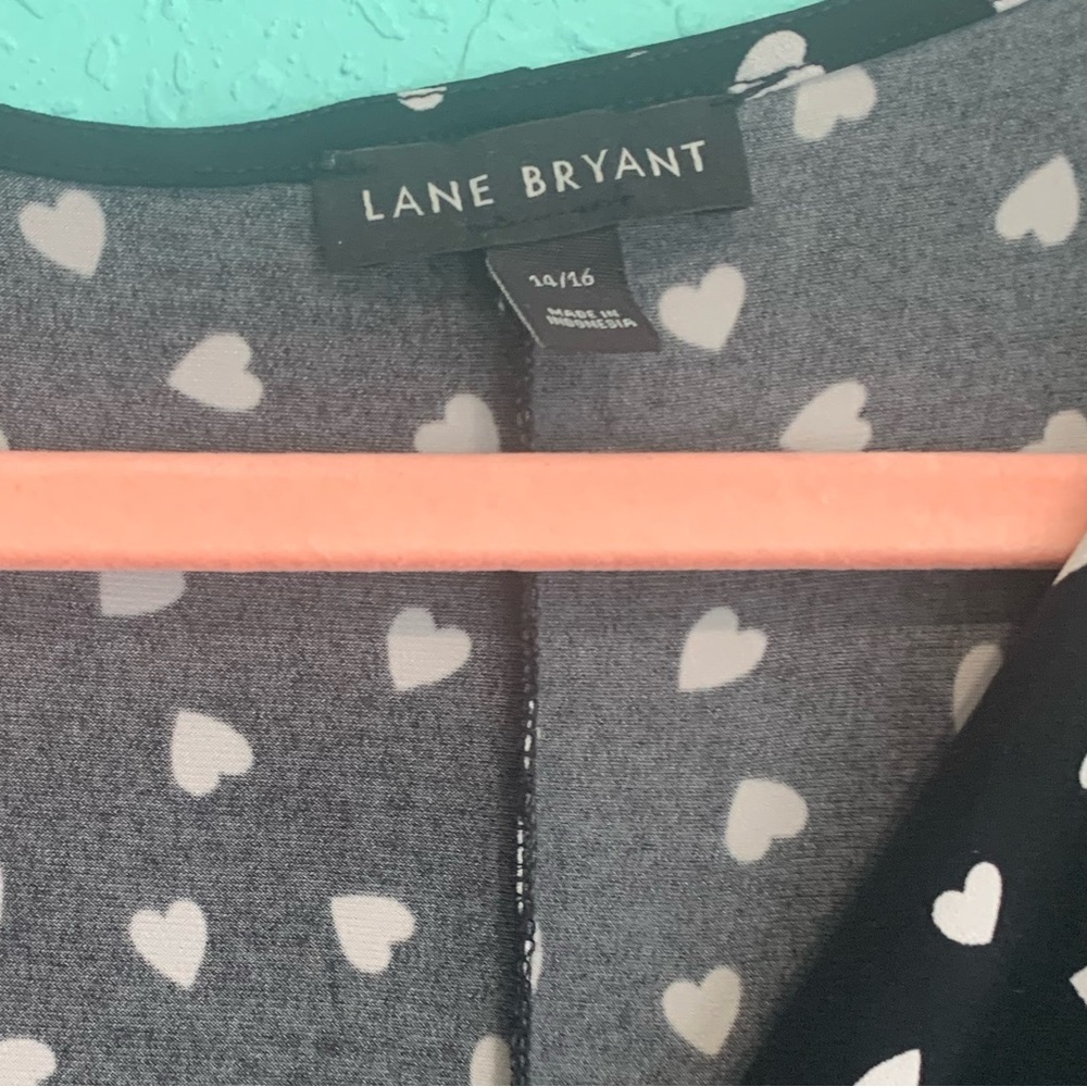 Lane Bryant Black Long Sleeve Wrap Dress with White Heart Print 14/16 novelty - Picture 2 of 5